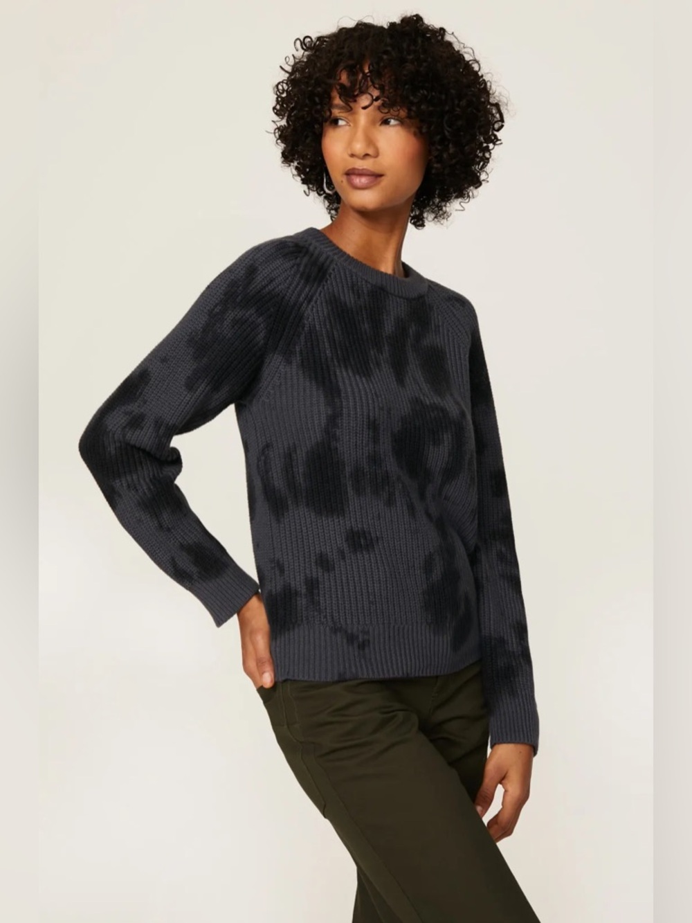 Rails Venus Tie Dye Iron Charcoal Black Cashmere Blend Ribbed Crewneck Sweater